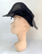 Load image into Gallery viewer, Original 1930's Dark Blue Straw Hat with Fluted Brim and Grosgrain Trim
