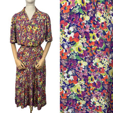 Load image into Gallery viewer, Original 1930&#39;s Volup Betty Barley Floral Silk Dress in Rust, Purple, Green and Cream - Bust 40
