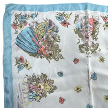 Load image into Gallery viewer, Original 1940&#39;s or 1950&#39;s Silk Crepe Scarf with Beautifully Intricate Victorian Scenes - Great Headscarf
