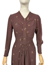 Load image into Gallery viewer, Original 1930’s Chocolate Brown Long Sleeved Crepe Day Dress with Button Back and Original Belt - Bust 34 36
