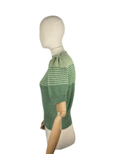 Load image into Gallery viewer, Reproduction 1940&#39;s Striped Jumper in Pistachio and Mid Green with Full Puff Sleeves - Bust 36 38 *
