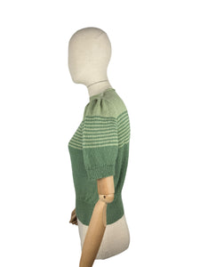 Reproduction 1940's Striped Jumper in Pistachio and Mid Green with Full Puff Sleeves - Bust 36 38 *