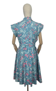 Original 1950’s Blue, Pink and White Belted Cotton Summer Dress - Bust 38