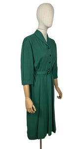 Original 1940’s Green Cotton Belted Day Dress - Bust 38 40