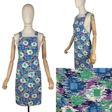 Load image into Gallery viewer, Original 1940's Hawkins of Preston CC41 Apron - Green, Purple, Navy and Pale Blue Abstract Print - Bust 34 36
