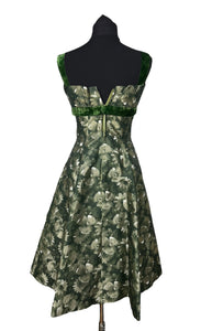 Original Kitty Copeland Green 1950's Nylon and Velvet Floral Cocktail Dress - Bust 30 32