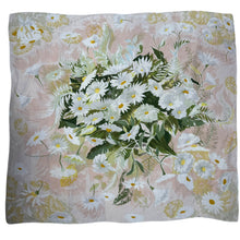 Load image into Gallery viewer, Original 1950’s Jacqmar Pure Silk Scarf with Marguerite Daisies in Blush, Green and White
