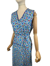 Load image into Gallery viewer, Original 1940's Blue, Pink, Green and White Floral Print Cotton Apron - Great Chore Dress - Would Make A Great Summer Dress - Bust 38 40
