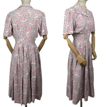 Load image into Gallery viewer, Original Late 1940&#39;s or Early 1950&#39;s Classic Floral Cotton Day Dress in Pink, White, Grey and Blue Floral - Bust 38
