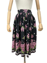 Load image into Gallery viewer, Original 1950&#39;s Floral Border Print Skirt in Black, Pink, White and Green Featuring Violets - Waist 24&quot; *
