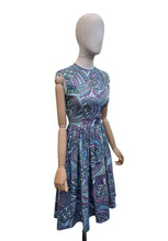 Load image into Gallery viewer, 1950’s Vibrant Paisley Cotton Day Dress in Purple, Blue, Green and Pink - Bust 32 34
