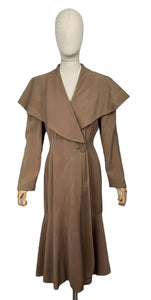 Wounded But Wearable Original American 1930’s Brown Pure Wool Coat with Huge Collar by W.M. Devitz - Bust 34 36 *