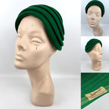 Load image into Gallery viewer, Original 1950&#39;s Vibrant Kelly Green Felt Hat by Jacoll
