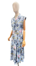 Load image into Gallery viewer, Original 1950’s Sleeveless Cotton Day Dress in Blue Painterly Floral - Bust 38 40
