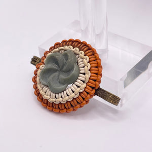 Original 1940's Orange and White Wartime Make Do and Mend Wire Brooch with Grey Button Middle