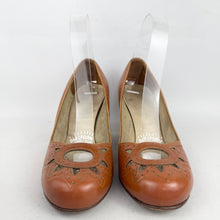 Load image into Gallery viewer, Original 1940’s or 1950’s Tan Leather Court Shoes with Openwork Detail - UK 4 or 4.5
