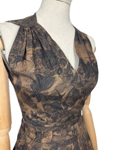 Load image into Gallery viewer, Original 1950&#39;s Petite Fit Black and Brown Floral Print Sleeveless Day Dress - Bust 32 34
