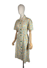 Load image into Gallery viewer, Original 1940's CC41 Floral Cotton House Dress in Green, Blue, Orange and Yellow - Bust 40”
