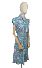 Load image into Gallery viewer, Original 1950’s Blue, Pink and White Belted Cotton Summer Dress - Bust 38
