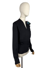 Load image into Gallery viewer, Original 1940&#39;s Black Crepe Jacket with Vibrant Crepe Bow Trim - Bust 36 38
