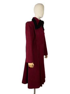 Exceptional Original 1930's 1940's Burgundy Wool Princess Coat with Astrakhan Collar - Bust 38