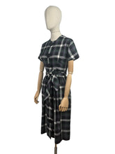 Load image into Gallery viewer, Original 1950&#39;s Black, Purple, White and Teal Plaid Cotton Belted Day Dress - Bust 32 34 *
