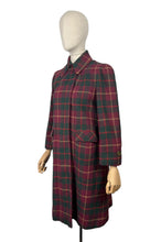 Load image into Gallery viewer, Original 1940&#39;s American Made Wool Plaid Coat in Burgundy, Green and Old Gold - Satin Lined - Bust 34 36
