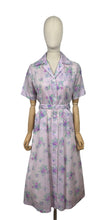 Load image into Gallery viewer, Original 1950&#39;s Purple Nylon Belted Day Dress with Pink and Green Bold Floral Print - Bust 36 38
