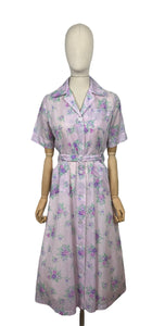Original 1950's Purple Nylon Belted Day Dress with Pink and Green Bold Floral Print - Bust 36 38