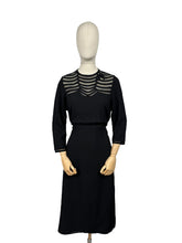 Load image into Gallery viewer, Original 1940&#39;s Inky Black Crepe Evening Dress with Net Yoke and Bow Trim - Bust 36 38 *
