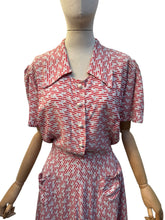 Load image into Gallery viewer, Original 1940’s Red and White Stripe Crepe Day Dress - Bust 40 42
