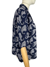 Load image into Gallery viewer, Original 1940's Navy and White Paisley Floppy Cotton Blouse - Bust 44 46
