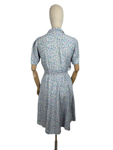 AS IS Original 1940's Floppy Cotton Summer Dress in Blue with Teeny Floral Print - Bust 38