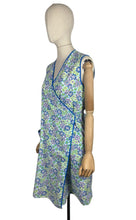 Load image into Gallery viewer, Original 1940's Floral Wraparound Apron in White, Purple, Blue and Green - Pretty Pinny - Bust 32 34 36
