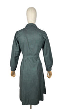 Load image into Gallery viewer, RESERVED FOR KATRINA - DO NOT BUY Original 1940’s Green and Grey Plaid Cotton Long Sleeved Belted Chore Dress with Pockets - Bust 38
