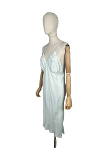 Original 1940’s CC41 Ice Blue Rayon Embroidered Slip by Prattis - Bust 34 36 *