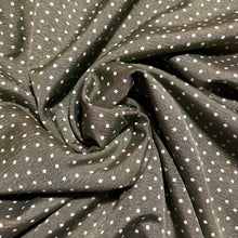 Load image into Gallery viewer, Original 1950&#39;s Dress Length of Sage Green Rayon with Off-White Polka Dot Squares Dressmaking Fabric - 35&quot; x 176&quot;
