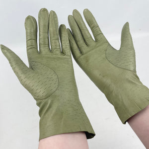 Original 1940's Sage Green Kid Leather Gloves *