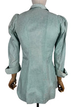 Load image into Gallery viewer, Original 1930's Wounded But Wearable Pale Green Bed Jacket with Pink Glass Buttons - Bust 32
