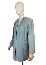 Load image into Gallery viewer, Original 1940&#39;s Wool Jacket in Soft Blue with Studded Cuffs and Pockets - Bust 36 38
