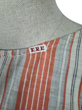 Load image into Gallery viewer, Original 1920&#39;s Volup Stripe Cotton and Lace Dress in White, Black and Orange - Bust 46
