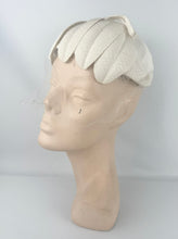 Load image into Gallery viewer, Original 1950&#39;s Ivory Fabric Petal Hat with Face Veil and Bow Trim
