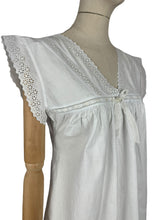 Load image into Gallery viewer, Antique Edwardian Crisp White Cotton Shift with Broderie Anglaise and White Ribbon Trim
