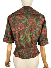 Load image into Gallery viewer, Original 1950's Cropped Cotton Jacket in Green, Brown and Rust Floral Print - Bust 34 35
