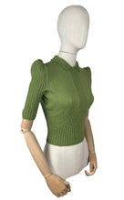 Load image into Gallery viewer, Reproduction 1940&#39;s Wartime Pure Wool Jumper with Neat Collar in Turtle Green  - Bust 34 36
