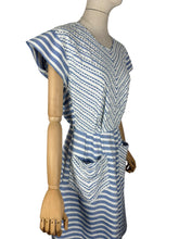 Load image into Gallery viewer, Original 1950's Blue and White Cotton Day Dress with Pockets and Ric Rac Trim - Bust 36 *
