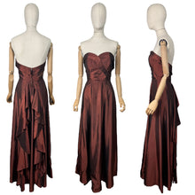 Load image into Gallery viewer, Original 1940's Full Length Evening Dress in Bronzed Maroon Artificial Silk - Bust 36
