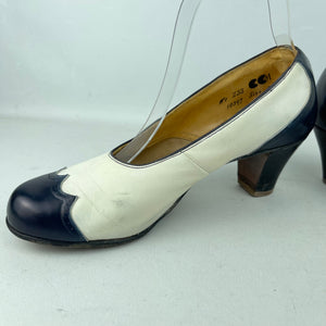 Original 1940's CC41 Cream Suede and Blue Leather Spectator Court Shoes - UK 5.5 6
