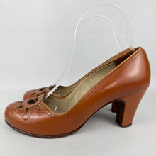 Load image into Gallery viewer, Original 1940’s or 1950’s Tan Leather Court Shoes with Openwork Detail - UK 4 or 4.5
