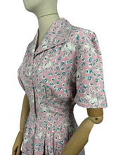 Load image into Gallery viewer, Original Late 1940&#39;s or Early 1950&#39;s Classic Floral Cotton Day Dress in Pink, White, Grey and Blue Floral - Bust 38
